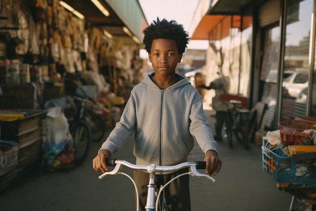 Kostenloses Foto kind, das sich mit dem fahrrad amüsiert