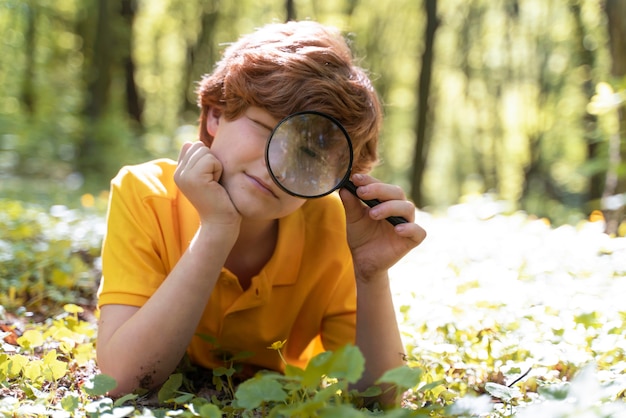 Kind erforscht den Wald am Umwelttag forest