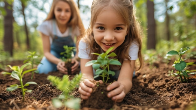 Kostenloses Foto kind kümmert sich und schützt mutter erde für den tag der erde