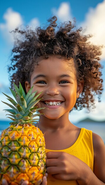 Kind mit Ananas-Kino-Stil