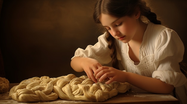 Kind mit Challah-Schüssel für Hanukkah