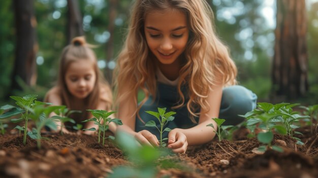 Kinder, die sich um Mutter Erde kümmern und sie für den Tag der Erde schützen