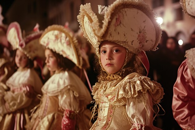 Kinder genießen den Karneval in Venedig in Kostümen