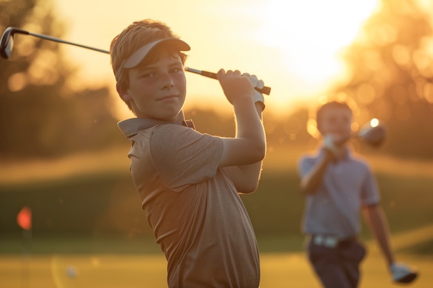 Kinder spielen Golf in einer fotorealistischen Umgebung