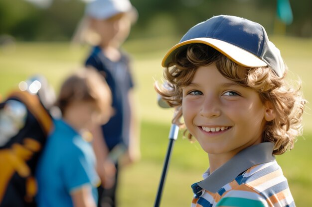 Kinder spielen Golf in einer fotorealistischen Umgebung