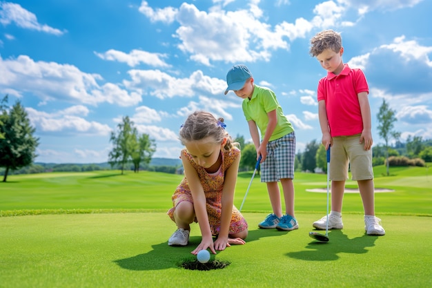 Kostenloses Foto kinder spielen golf in einer fotorealistischen umgebung