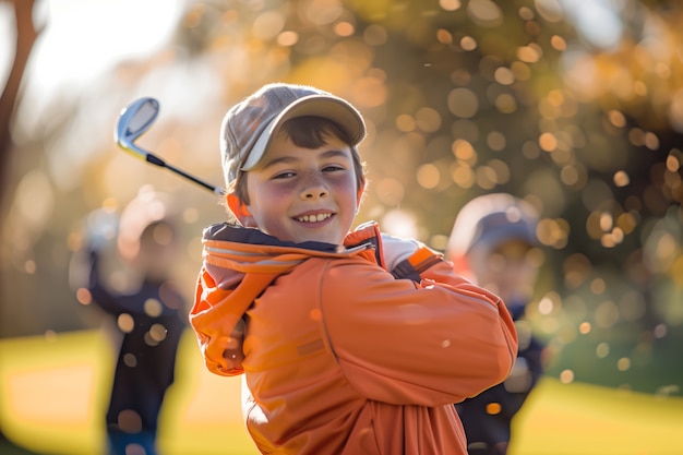 Kostenloses Foto kinder spielen golf in einer fotorealistischen umgebung