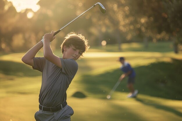 Kinder spielen Golf in einer fotorealistischen Umgebung