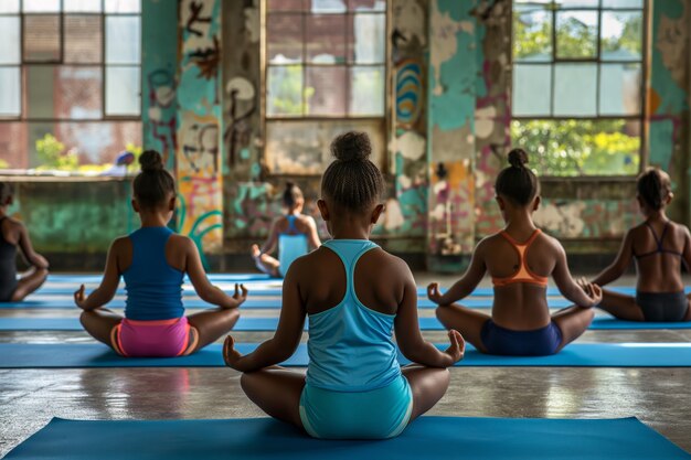 Kinder üben zusammen Yoga