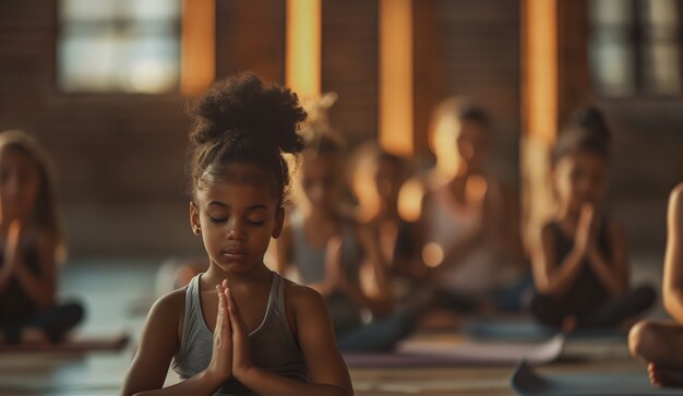 Kinder üben zusammen Yoga