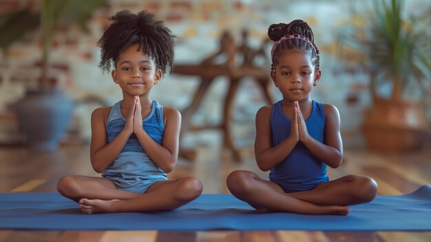 Kinder üben zusammen Yoga