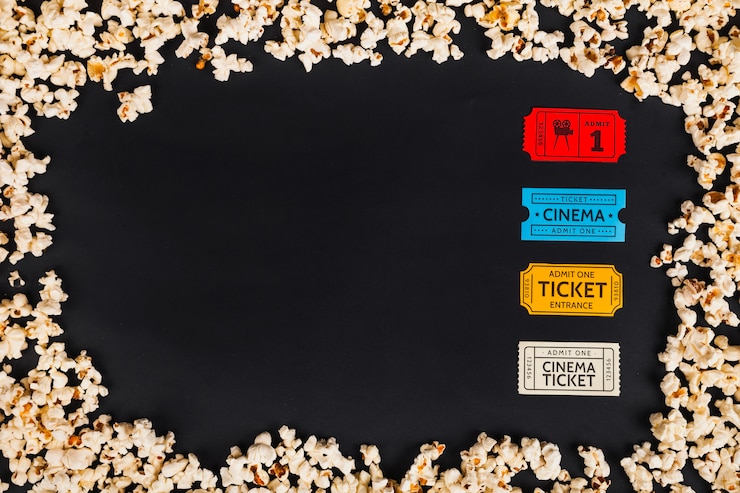 Kostenlose Foto kinokarten in popcorn-grenze