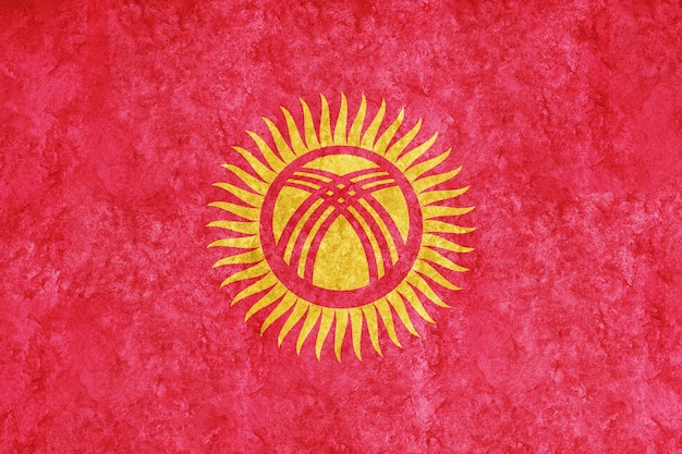 Kirgisistan Metallische Flagge, strukturierte Flagge, Grunge-Flagge