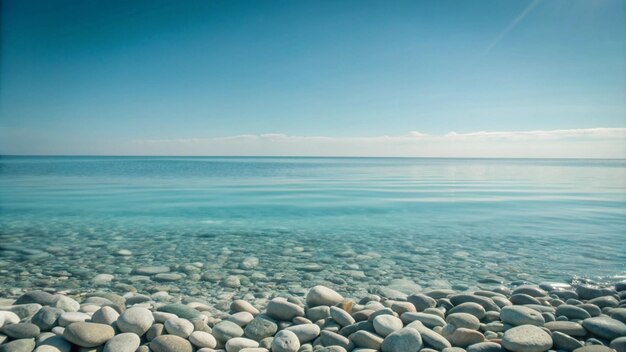 Klares blaues Wasser über glatten Steinen am Strand