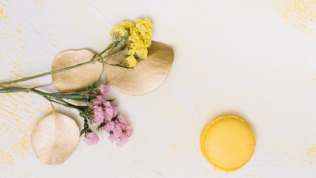 Kostenloses Foto kleine blumenniederlassungen mit plätzchen auf weißer tabelle