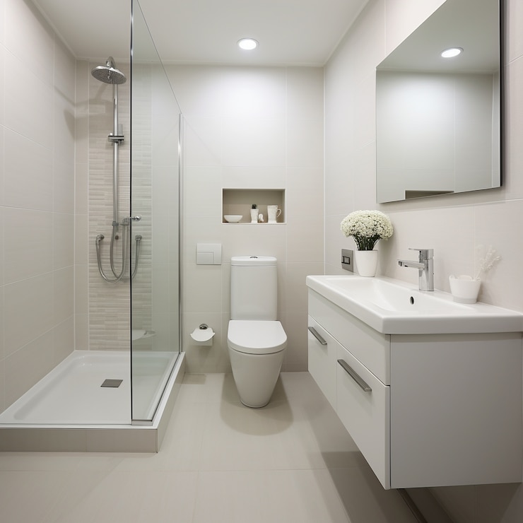 Kostenlose Foto kleines badezimmer im modernen stil mit möbeln