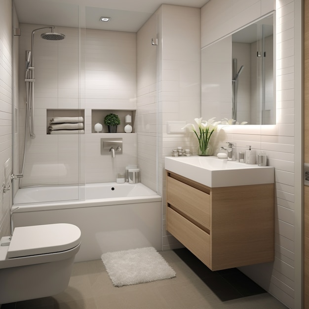 Kostenloses Foto kleines badezimmer im modernen stil mit möbeln