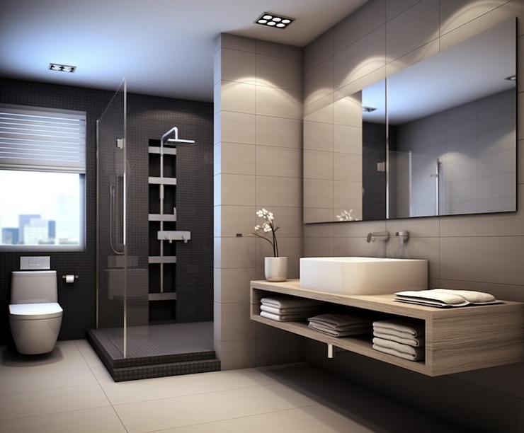 Kostenlose Foto kleines badezimmer mit moderner klimaanlage