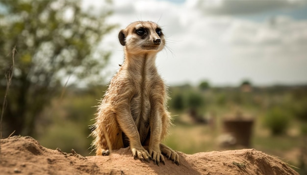 Kostenloses Foto kleines erdmännchen sitzt wachsam, niedlich und neugierig, generiert von ki