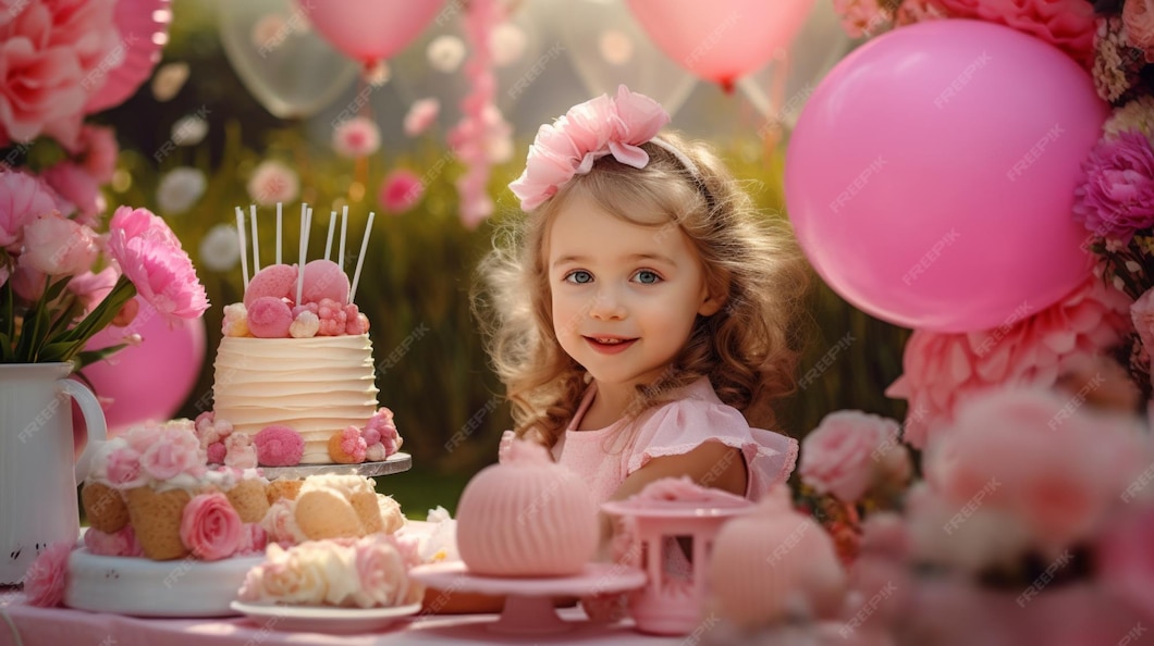 Kleines mädchen feiert alles gute zum geburtstag Kostenlose Foto