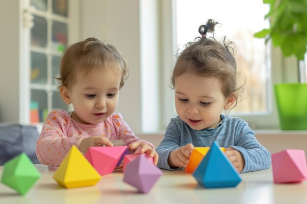 Kostenloses Foto kleinkinder mit autismus spielen zusammen