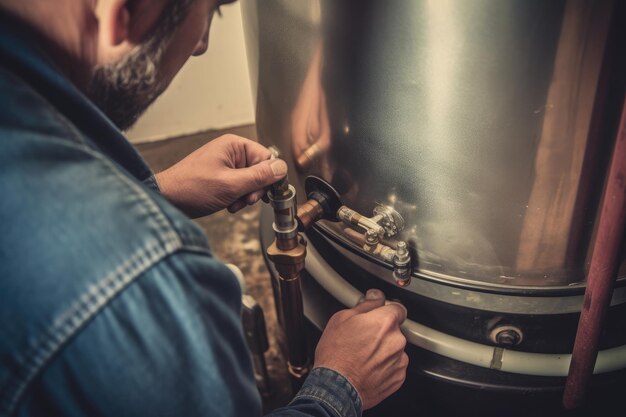 Klempner, der einen Boiler in einem Haus Ai generativ repariert