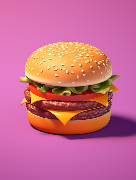 Kostenloses Foto köstlich aussehender 3d-burger mit einfachem hintergrund