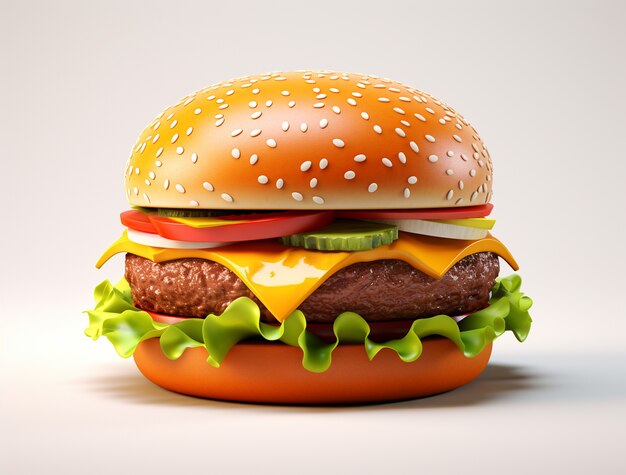 Köstlich aussehender 3D-Burger mit einfachem Hintergrund
