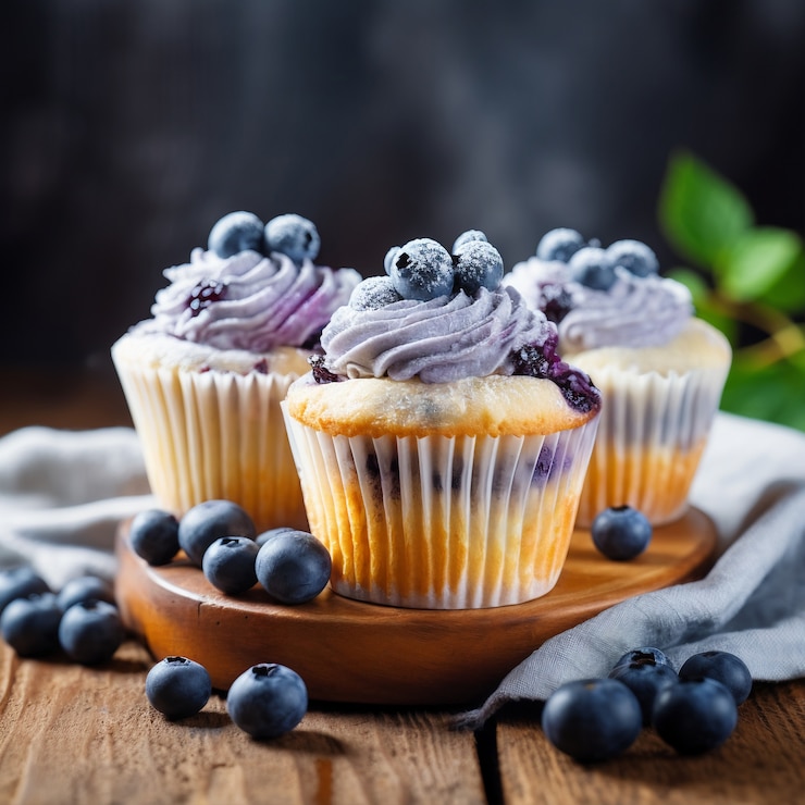 Kostenlose Foto köstliche kleine kuchen mit heidelbeeren