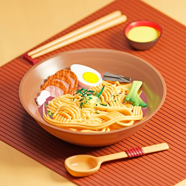 Kostenloses Foto köstliche ramen mit stäbchen-arrangement