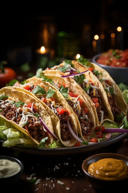 Kostenloses Foto köstliche tacos-anordnung aus der vogelperspektive