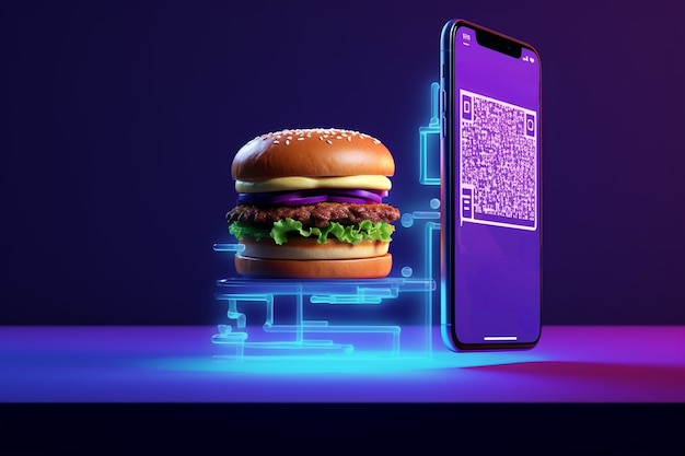 Köstlicher 3D-Burger mit modernem Smartphone