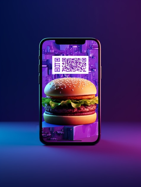 Köstlicher 3D-Burger mit modernem Smartphone