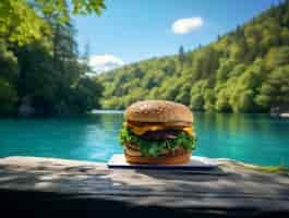 Kostenloses Foto köstlicher burger in der natur