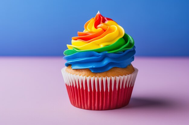 Köstlicher Cupcake mit buntem Zuckerguss