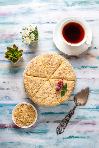 Köstlicher hausgemachter Napoleonkuchen, Draufsicht