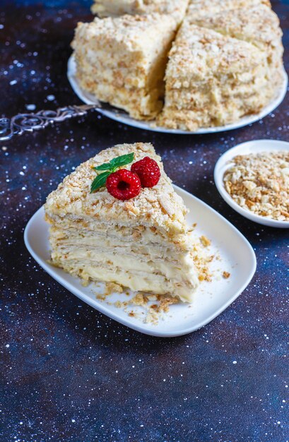 Köstlicher hausgemachter Napoleonkuchen, Draufsicht