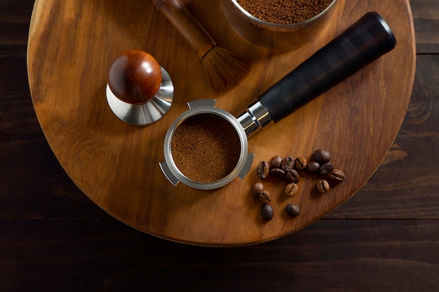 Köstlicher Kaffee der Draufsicht auf Tisch