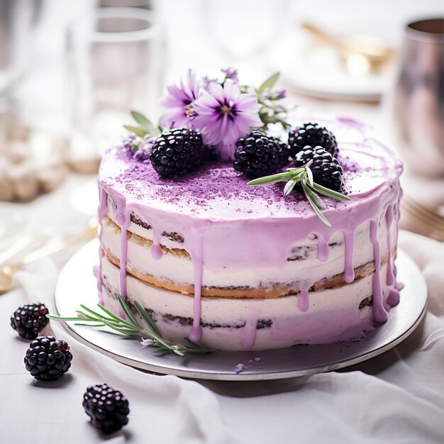 Köstlicher Kuchen mit Brombeeren