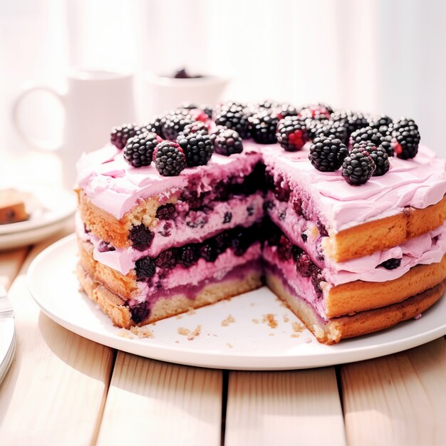 Köstlicher Kuchen mit Brombeeren