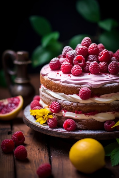 Kostenloses Foto köstlicher kuchen mit himbeeren