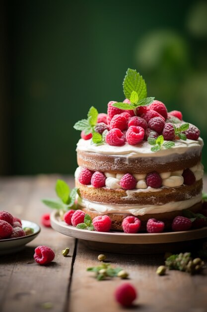 Kostenloses Foto köstlicher kuchen mit himbeeren