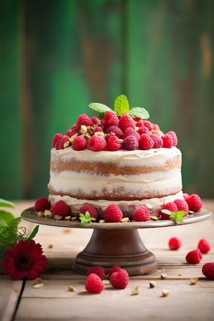 Kostenloses Foto köstlicher kuchen mit himbeeren