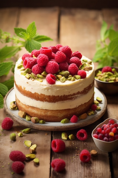 Köstlicher Kuchen mit Himbeeren