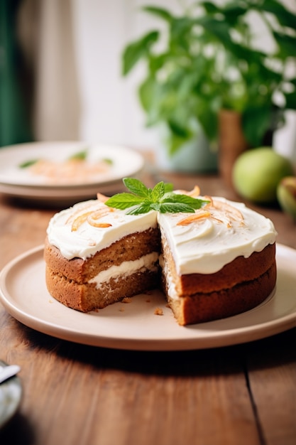 Kostenloses Foto köstlicher kuchen mit minzblättern