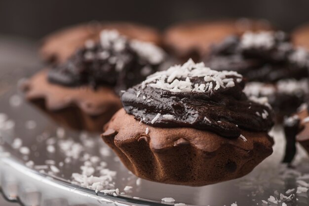 Köstlicher Satz der Nahaufnahme Schokoladenmuffins