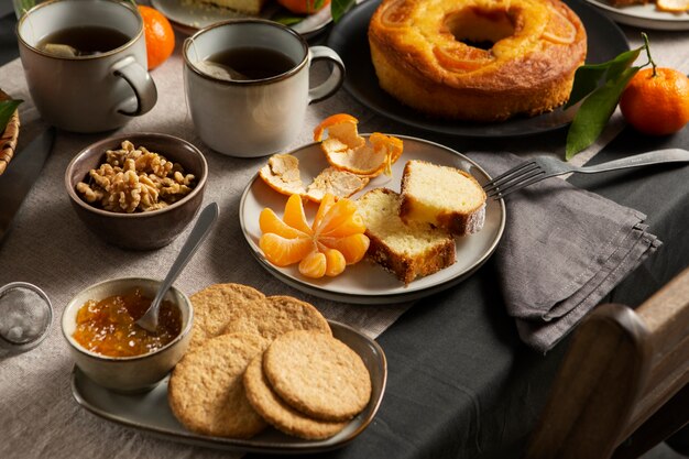 Köstliches Dessertarrangement mit hohem Winkel