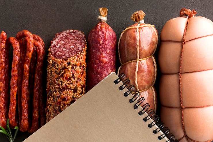 Kostenlose Foto köstliches frisches schweinefleisch der draufsicht auf dem tisch