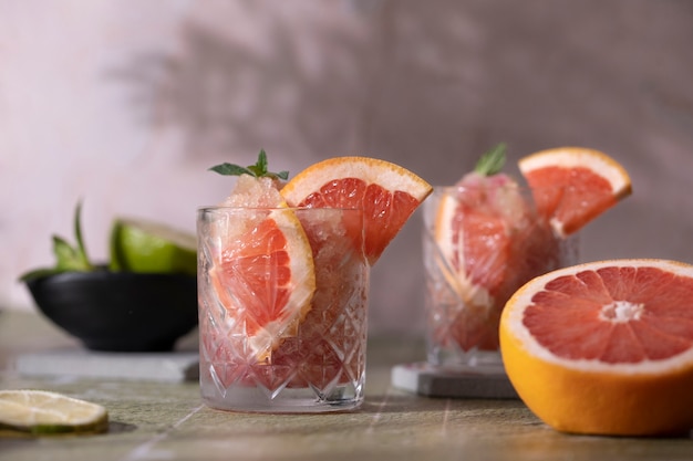 Köstliches Granita-Stillleben mit roter Grapefruit