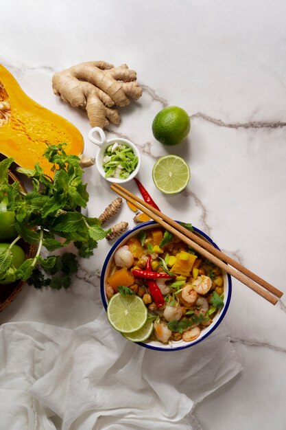 Köstliches Stillleben mit thailändischem Essen